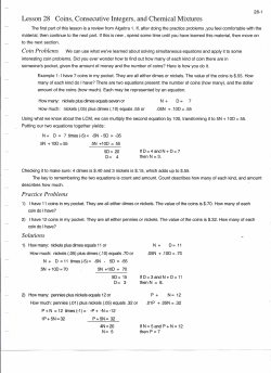 Lesson 28 Coins, Consecutive Integers, and Chemical Mixtures