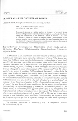 STATE HOBBES AS A PHILOSOPHER OF POWER