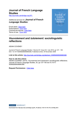 Journal of French Language Studies Vouvoiement and tutoiement
