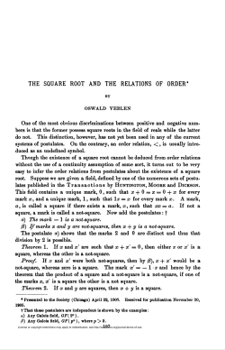 THE SQUARE ROOT AND THE RELATIONS OF ORDER*