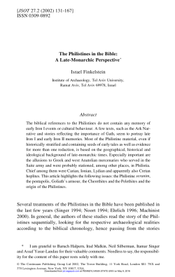 The Philistines in the Bible: A Late-Monarchic Perspective