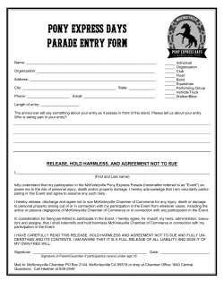 Pony express days Parade entry form