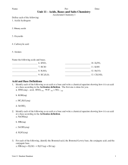 Unit 11 - Acids, Bases and Salts Chemistry
