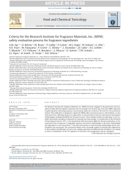 Criteria for the Research Institute for Fragrance Materials