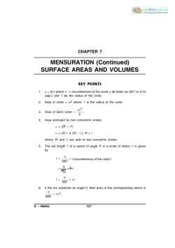 MENSURATION (Continued) SURFACE AREAS AND VOLUMES