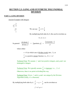 section 2.3: long and synthetic polynomial division
