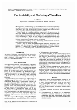 The Availability and Marketing of Vanadium