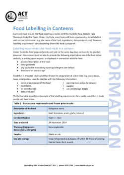 Food Labelling in Canteens - ACT Health