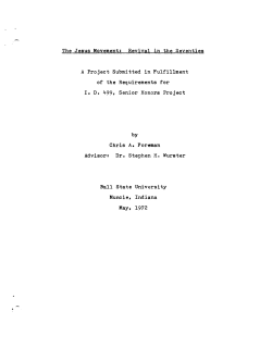 The Jesus Movement. Revival in the Seventies A Project Submitted