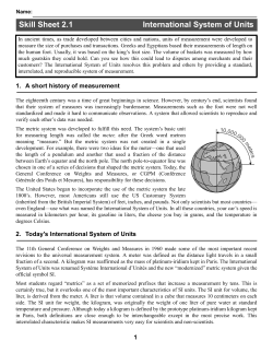 Skill Sheet 2.1 International System of Units