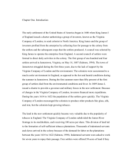 Chapter One. Introduction The early settlement of the United States