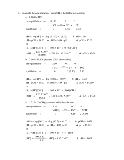 1. Calculate the equilibrium pH and pOH of the following solutions a