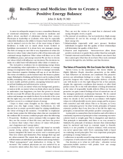 Resiliency and Medicine: How to Create a Positive Energy Balance