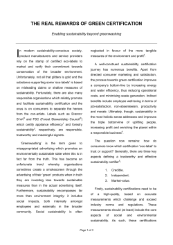 THE REAL REWARDS OF GREEN CERTIFICATION