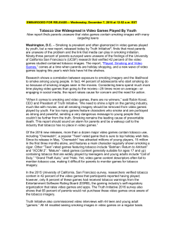 Tobacco Use Widespread in Video Games Played By Youth
