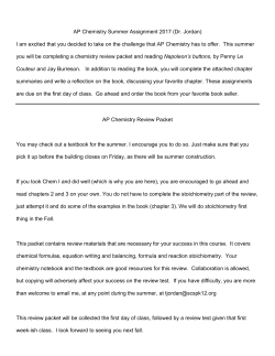 AP Chemistry Summer Assignment 2017 (Dr. Jordan) I am excited