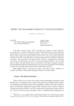 HENRY VIII AND MARKO MARULIĆ`S EVANGELISTARIUM