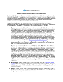 State of California Disclosure: Supply Chain Transparency