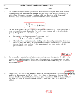 Solving Quadratic Applications Homework (2.1) Name: Date: 1. The