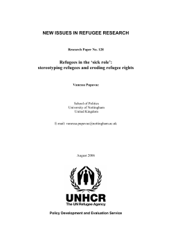 NEW ISSUES IN REFUGEE RESEARCH Refugees in the `sick role