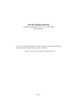 For the Historic Record - Vedanta Writings Homepage