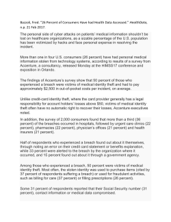 26 Percent of Consumers Have had Health Data Accessed.