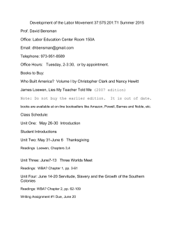 Development of the Labor Movement 37:575:201:T1 Summer 2015