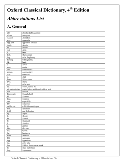Oxford Classical Dictionary, 4 Edition Abbreviations List