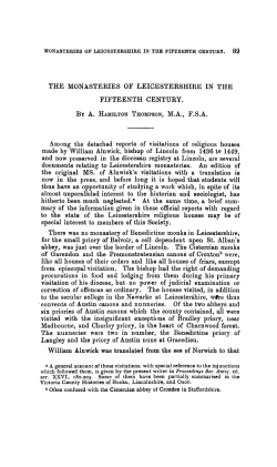 the monasteries of leicestershire in the fifteenth century. by a