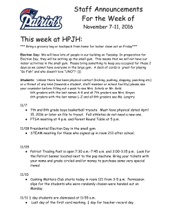 Staff Announcements For the Week of This week at HPJH: