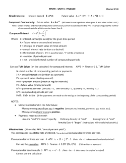 FINITE - UNIT 3 - FINANCE Simple Interest: Interest earned I = Prt