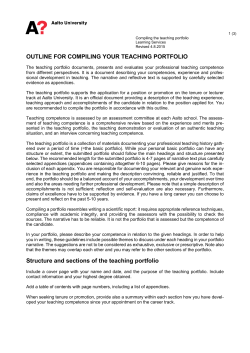 OUTLINE FOR COMPILING YOUR TEACHING PORTFOLIO