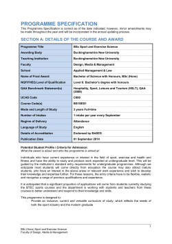 Sport and Exercise Science Programme Specification