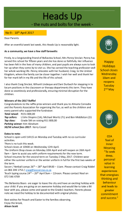 Heads Up - the nuts and bolts and bolts for the week