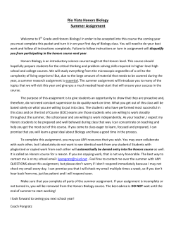 Rio Vista Honors Biology Summer Assignment