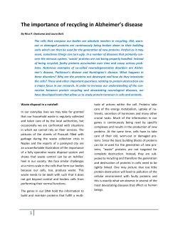 The importance of recycling in Alzheimer`s disease