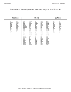 Prefixes Roots Suffixes Vocabulary This is a list of the word parts