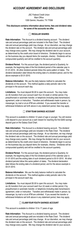 Account Agreement and Disclosure