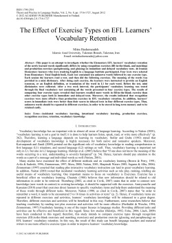 The Effect of Exercise Types on EFL Learners` Vocabulary Retention