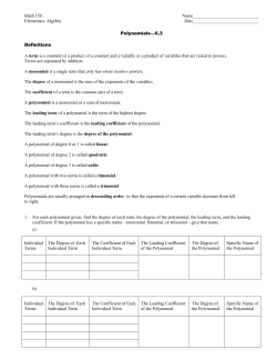 Polynomials Worksheet