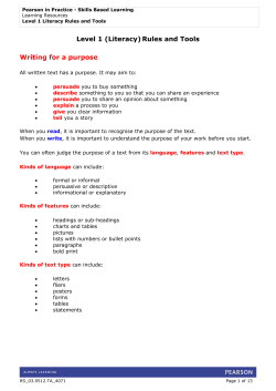 Level 1 (Literacy) Rules and Tools Writing for a purpose