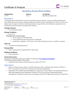 QuickClean Enzyme Removal Resin Certificate of Analysis