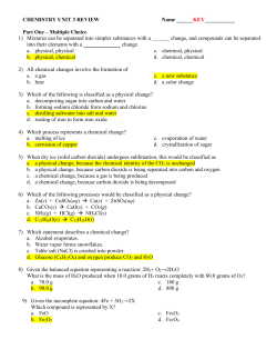 CHEMISTRY UNIT 3 REVIEW Name ______KEY___________ Part
