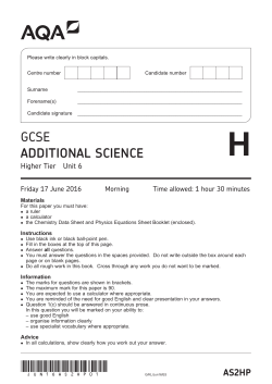 GCSE Additional Science Question paper Unit 06 June 2016