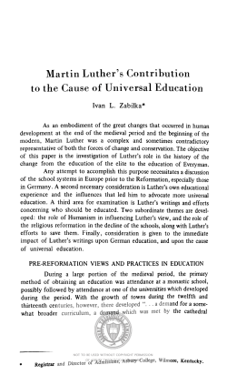 Martin Luther`s Contribution to the Cause of Universal Education