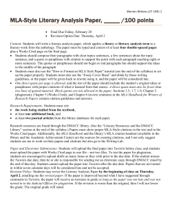 MLA-Style Literary Analysis Paper, _____ /100 points
