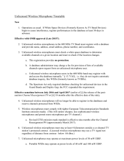 Unlicensed Wireless Microphone Timetable