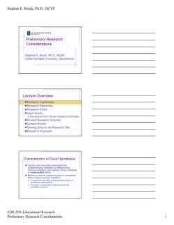 Preliminary Research Considerations Lecture