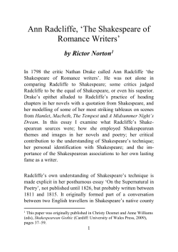 Ann Radcliffe, `the Shakespeare of Romance Writers`