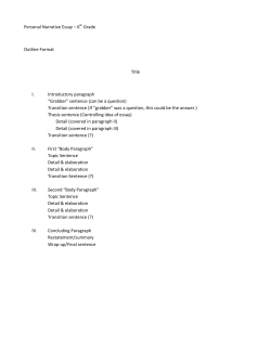 Personal Narrative Essay &ndash; 6th Grade Outline Format Title I